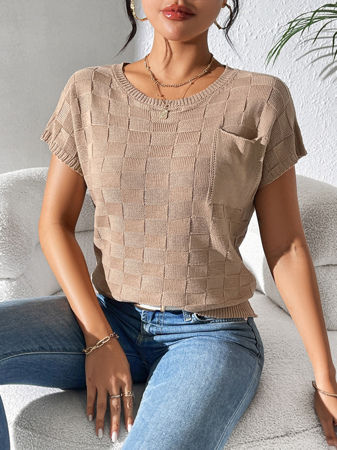 Round Neck Short Sleeve Knit Top - The Goddess Galleries