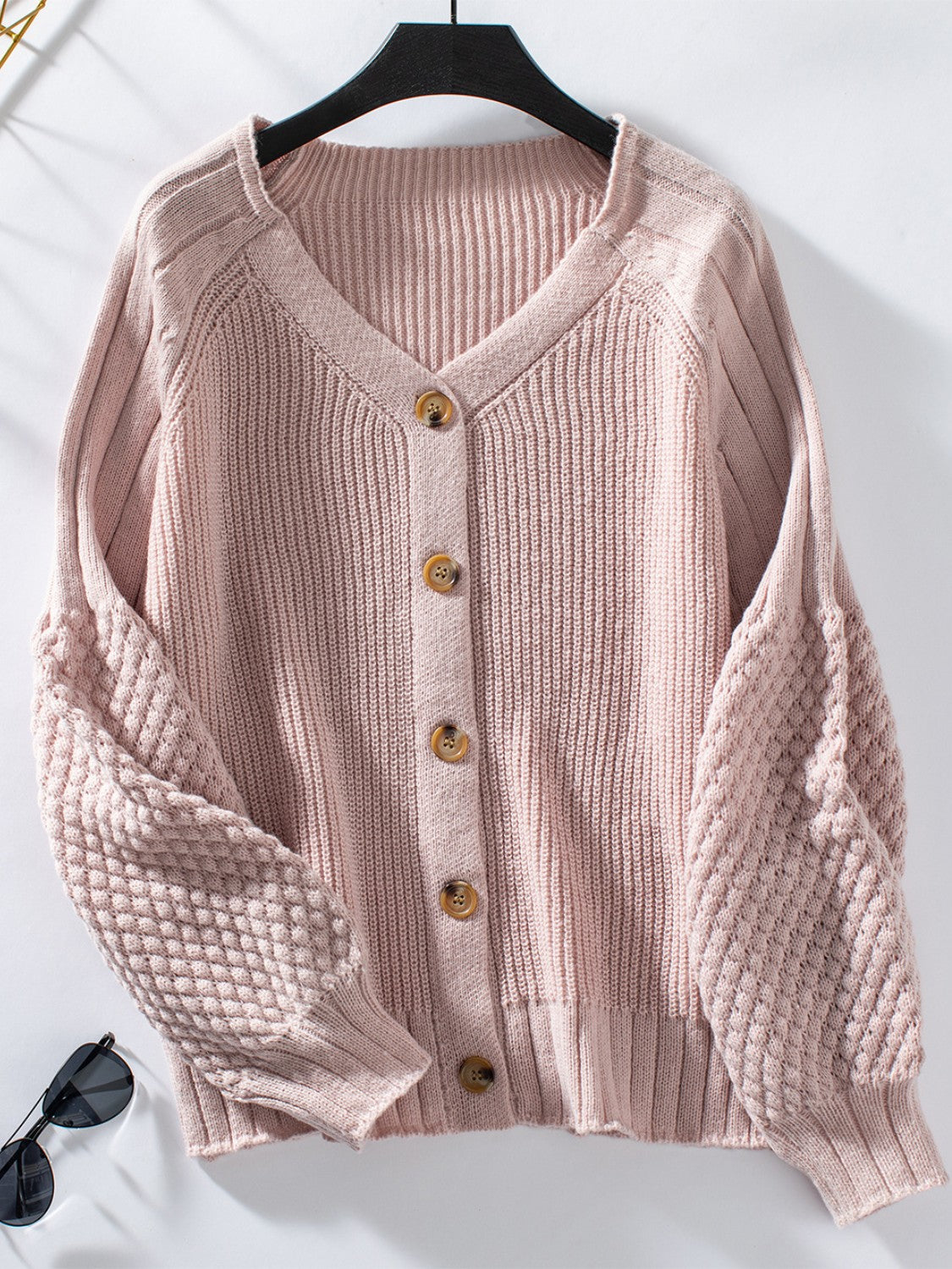 V-Neck Button Up Raglan Sleeve Cardigan - The Goddess Galleries