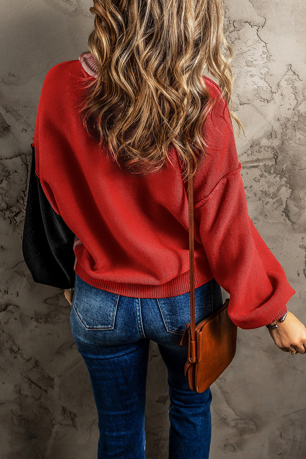 Contrast Round Neck Dropped Shoulder Sweater - The Goddess Galleries