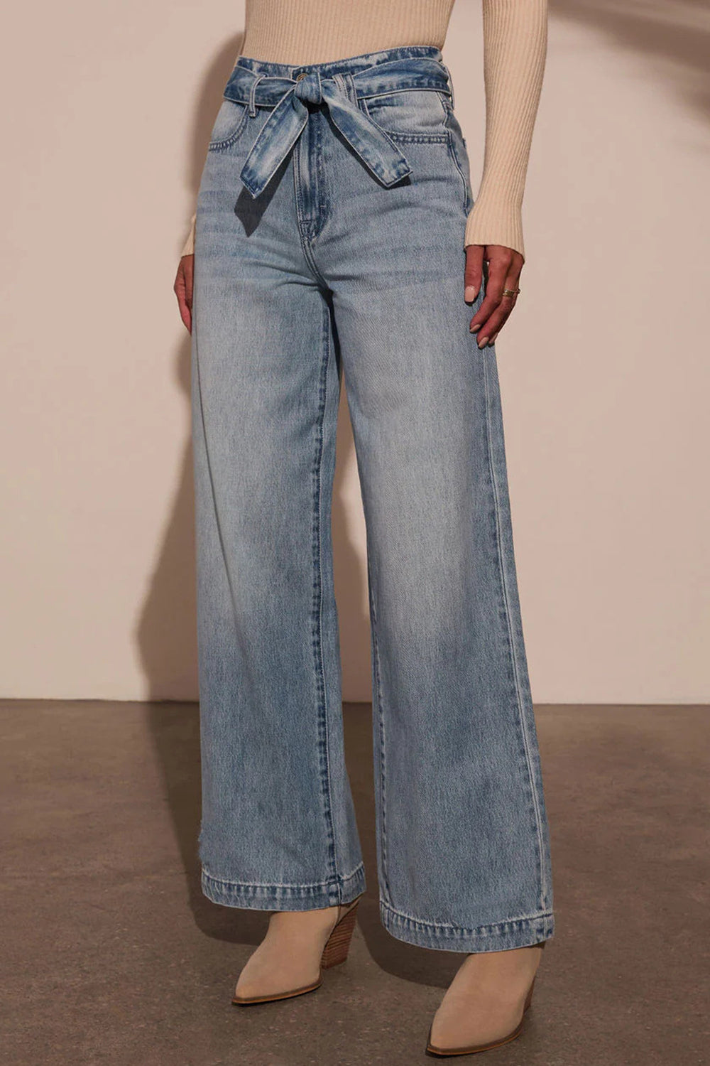 Tied Wide Leg Jeans with Pockets - The Goddess Galleries