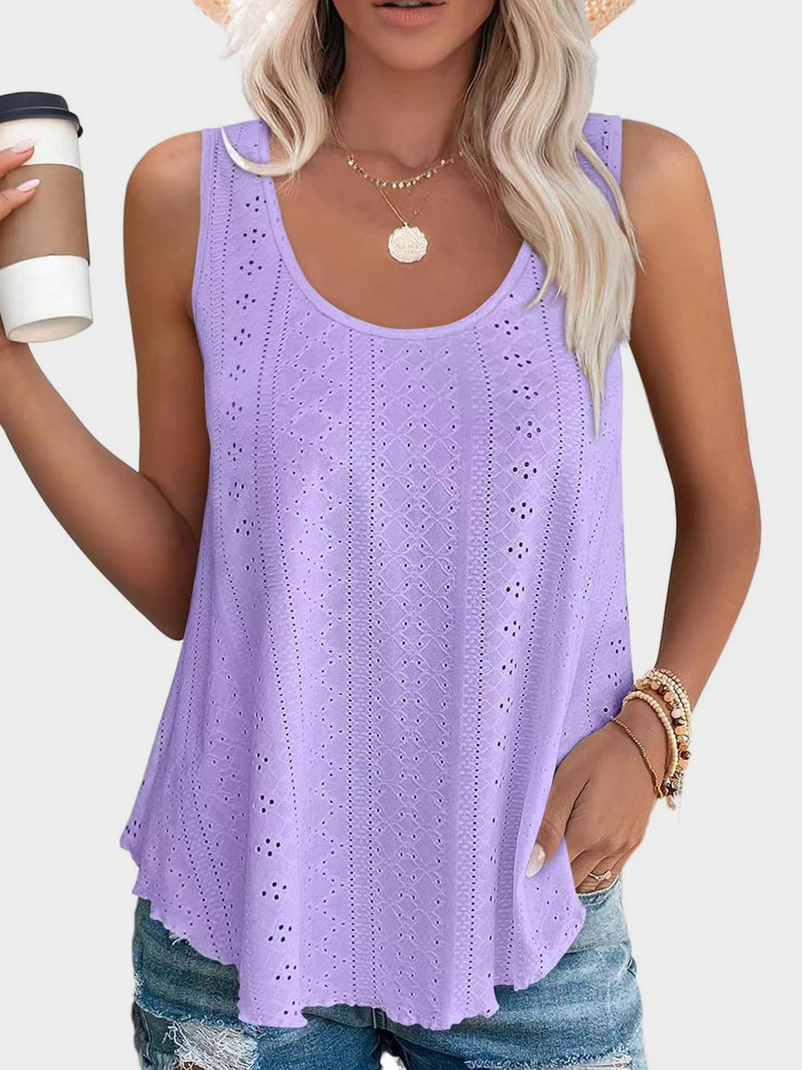 Florira Eyelet Round Neck Tank - The Goddess Galleries