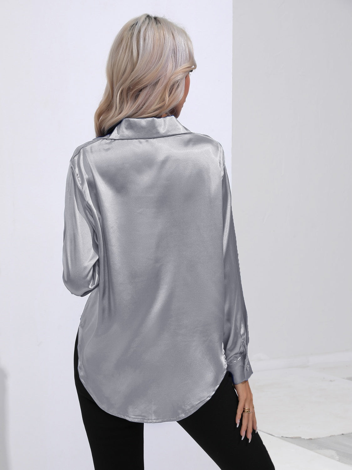Collared Neck Buttoned Long Sleeve Shirt - The Goddess Galleries