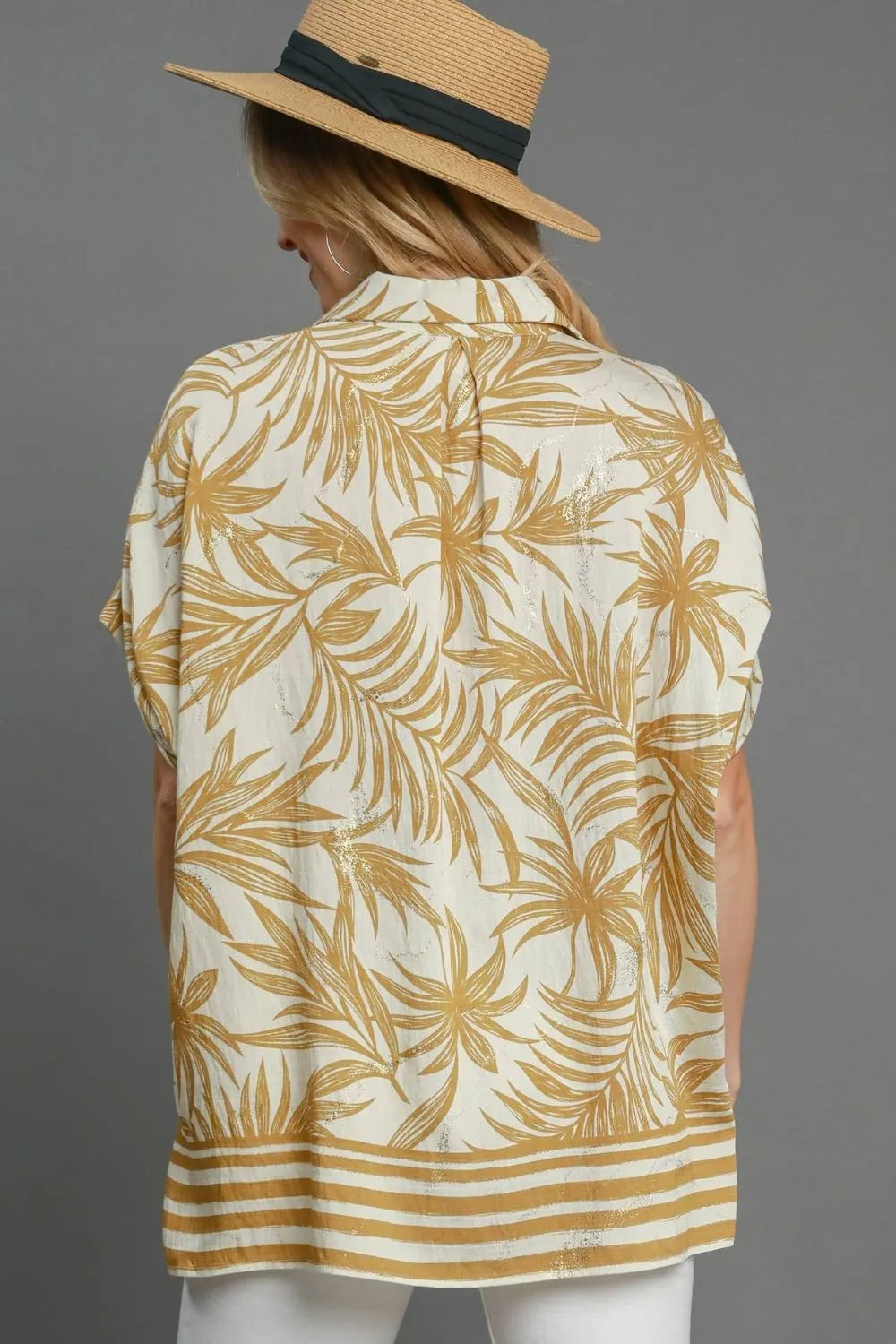 Umgee Full Size Tropical Print Button Down Shirt Plus Size - The Goddess Galleries