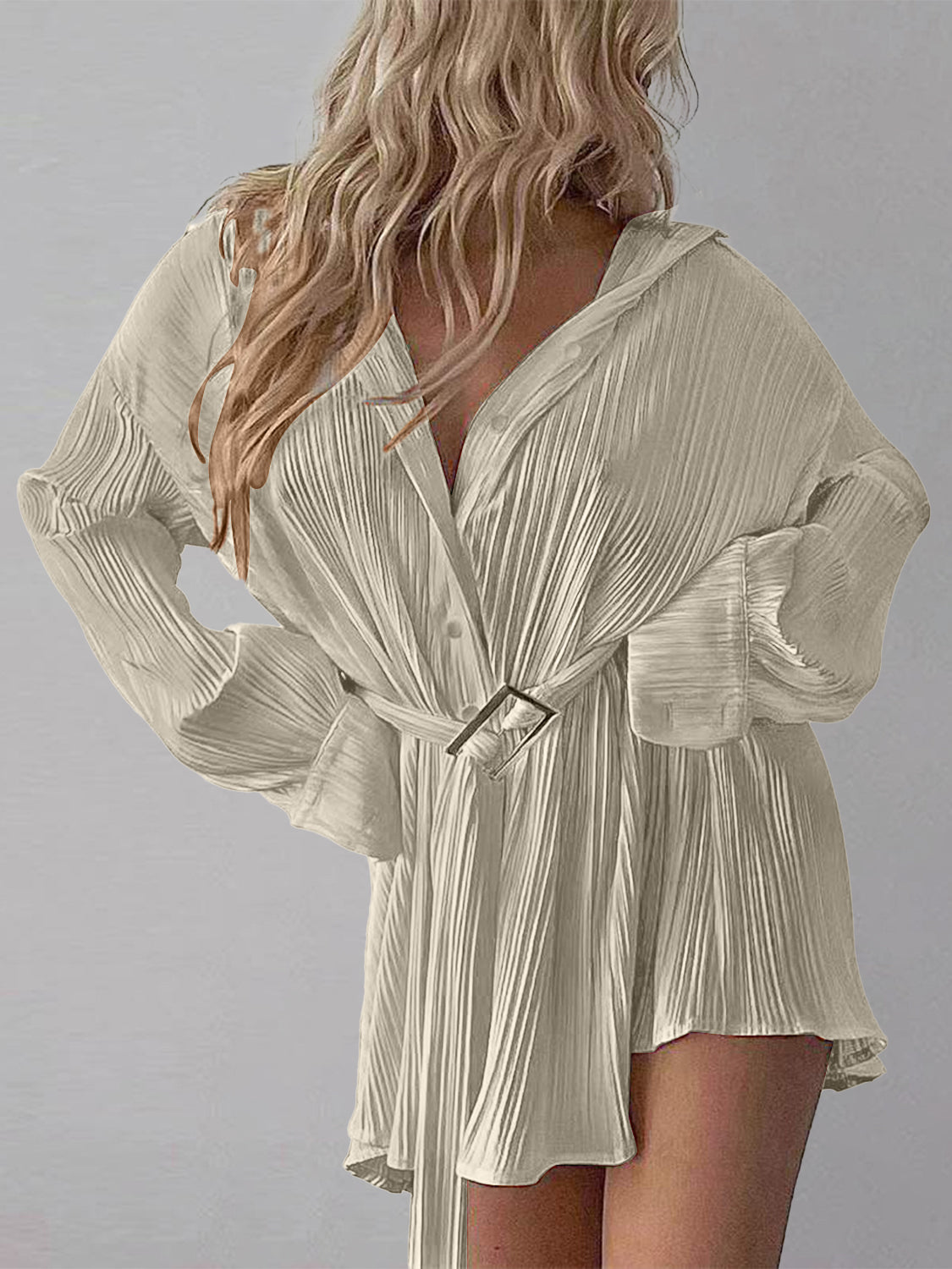 Button Up Dropped Shoulder Shirt Dress - The Goddess Galleries