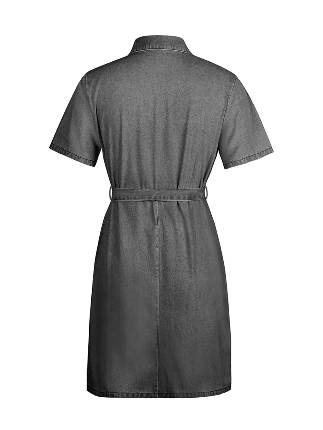 Full Size Zip Front Short Sleeve Denim Dress Plus Size - The Goddess Galleries