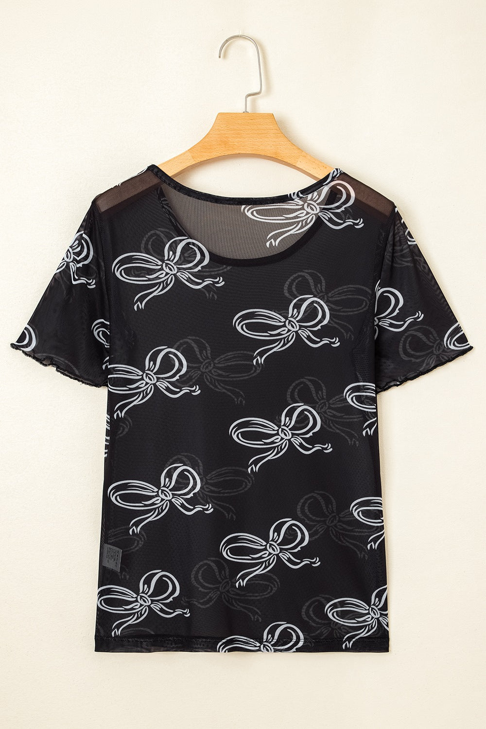 Bow Mesh Round Neck Short Sleeve T-Shirt - The Goddess Galleries