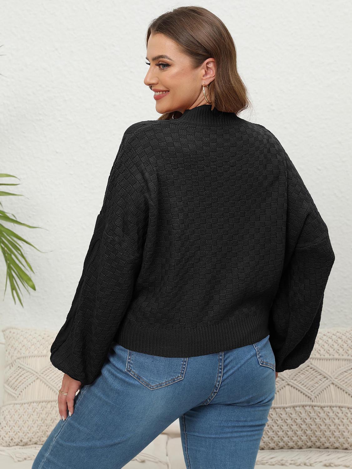 Plus Size Mock Neck Cable Knit Long Sleeve Sweater - The Goddess Galleries