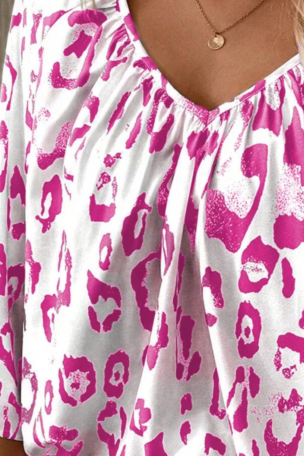 Leopard V-Neck Three-Quarter Sleeve Blouse - The Goddess Galleries