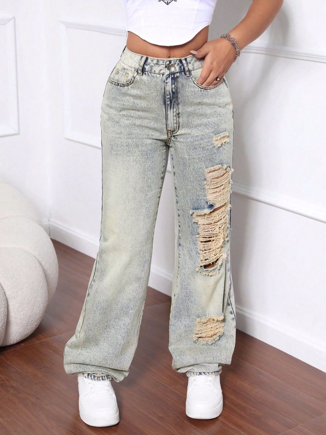 Distressed High Waist Jeans - The Goddess Galleries