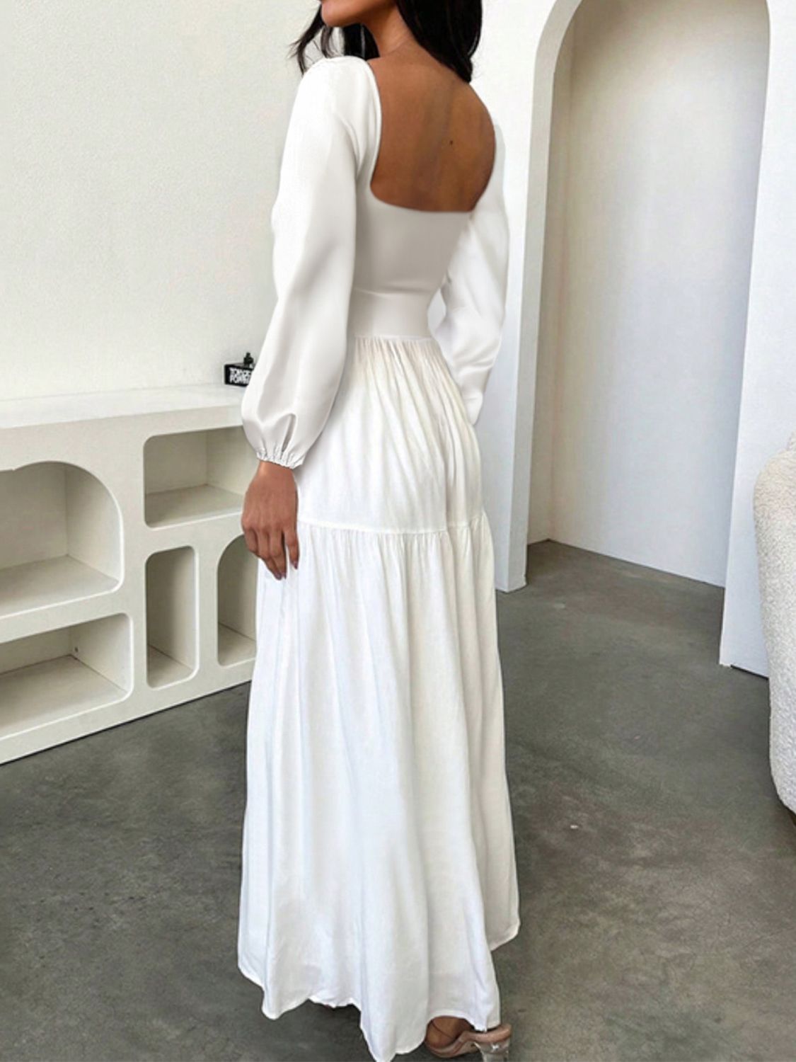 Devine Tie Front Long Sleeve Maxi Dress - The Goddess Galleries