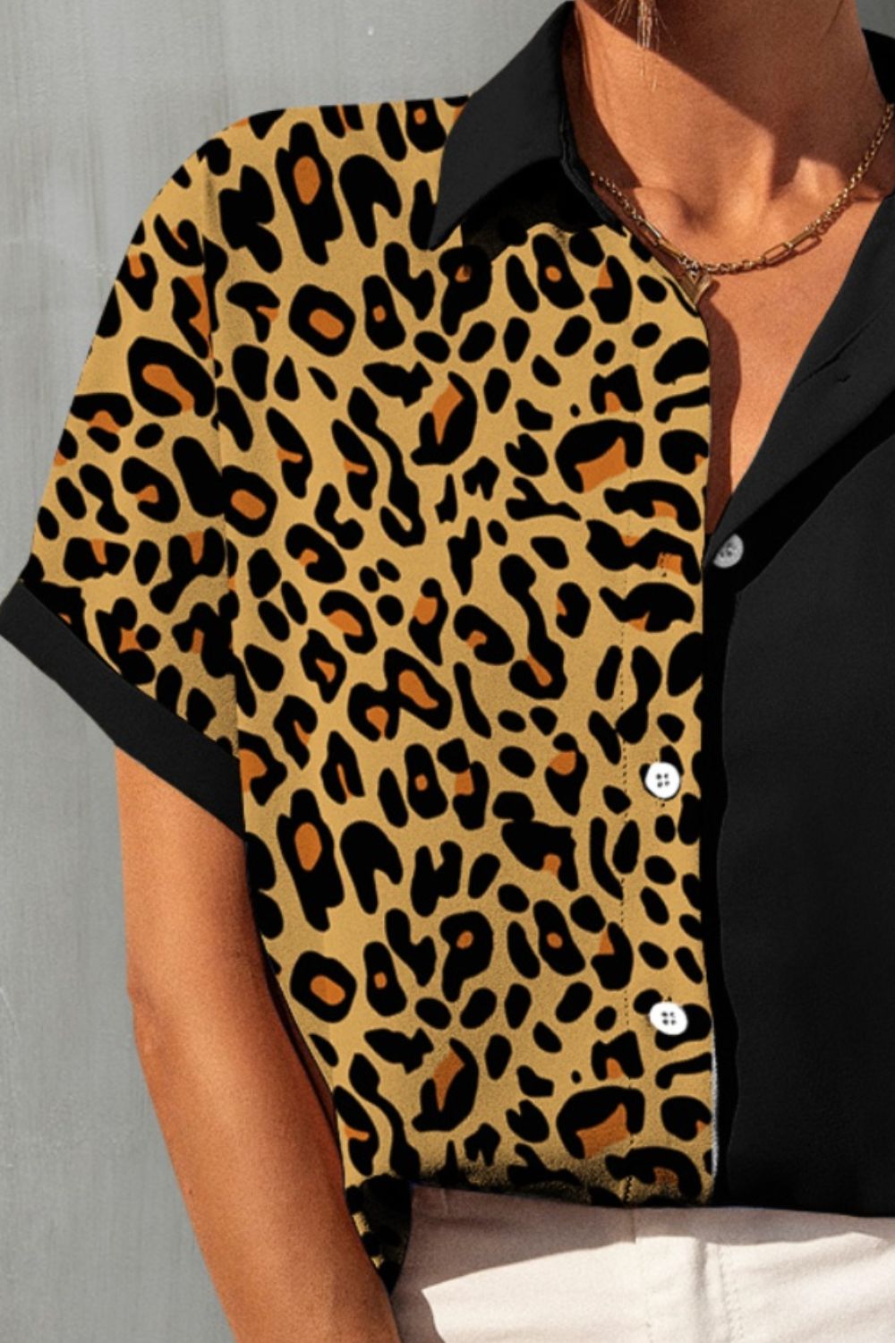 FAM-FAM Leopard Button Up Short Sleeve Shirt - The Goddess Galleries