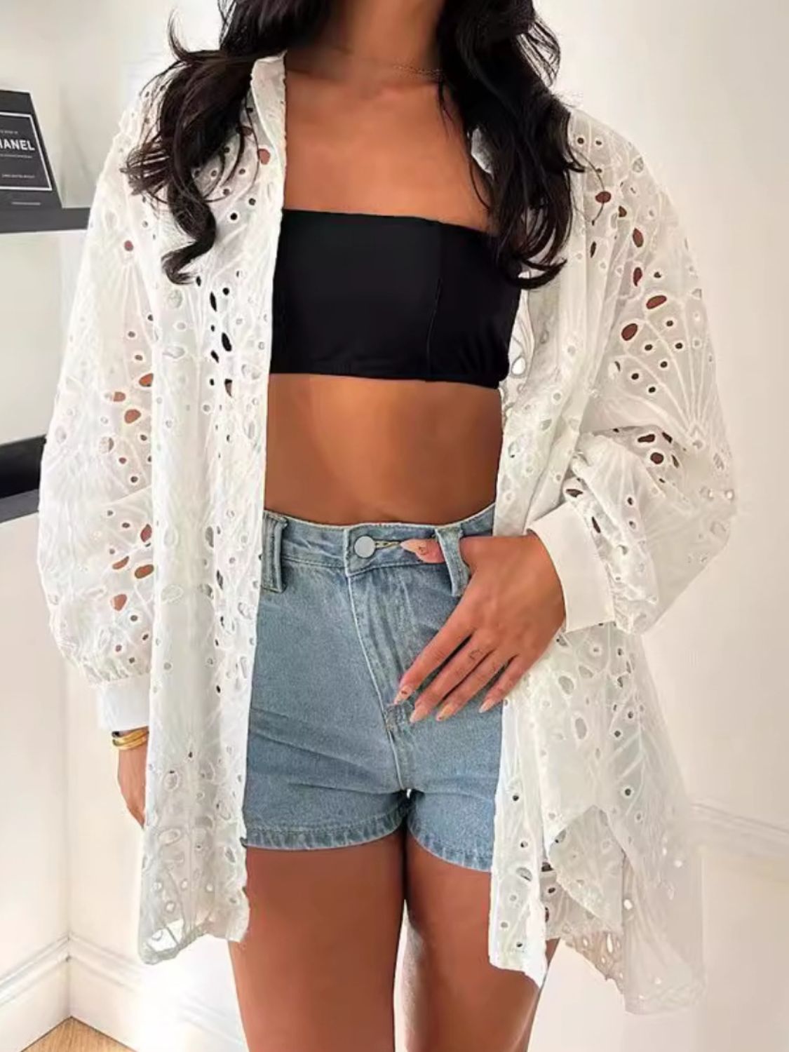 Cutout Collared Neck Long Sleeve Shirt - The Goddess Galleries