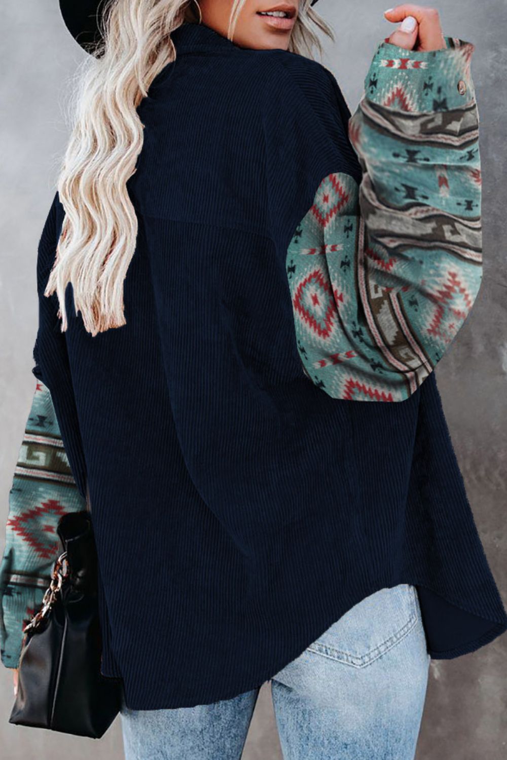 Pocketed Geometric Collared Neck Shacket - The Goddess Galleries