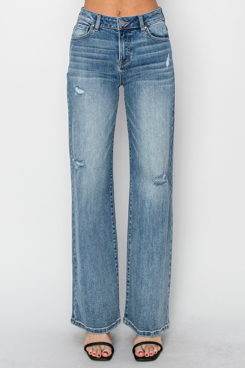 RISEN Full Size High Waist Distressed Wide Leg Jeans - The Goddess Galleries
