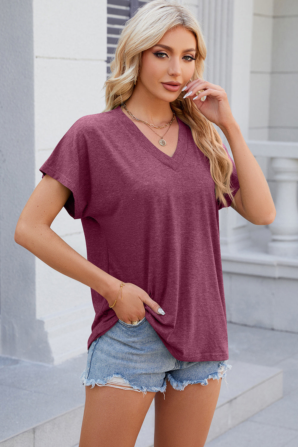 V-Neck Short Sleeve T-Shirt - The Goddess Galleries