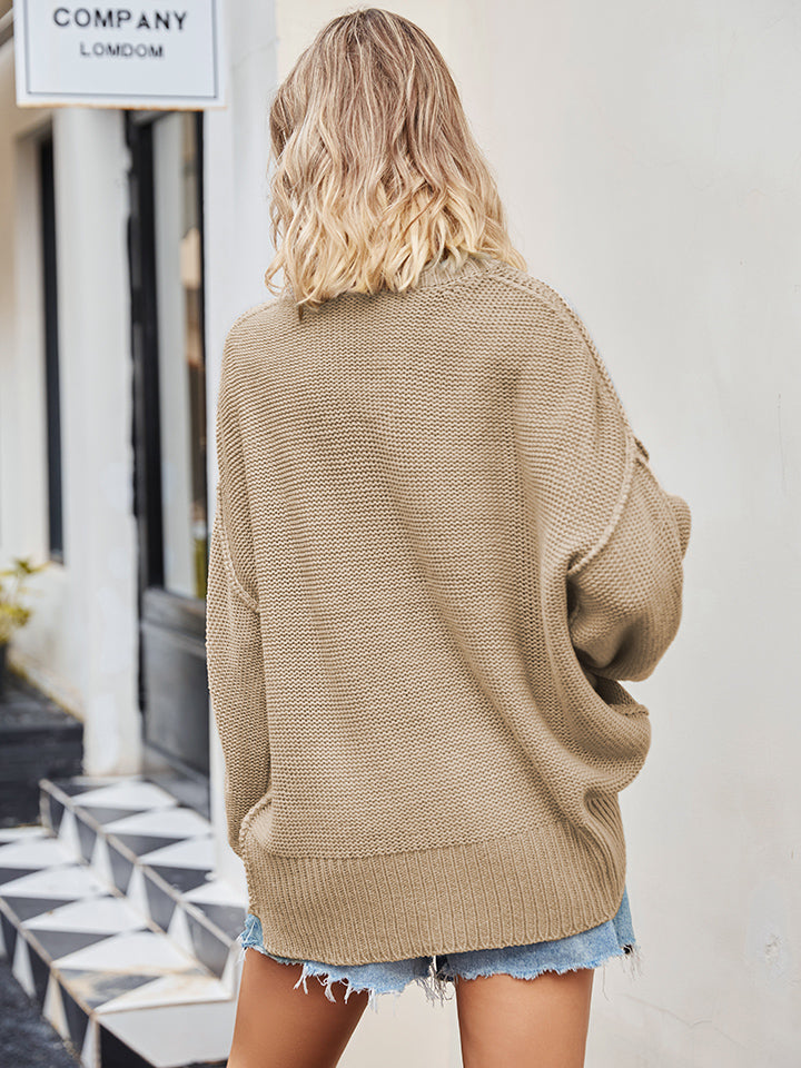V-Neck Ribbed Dropped Shoulder Knit Top - The Goddess Galleries