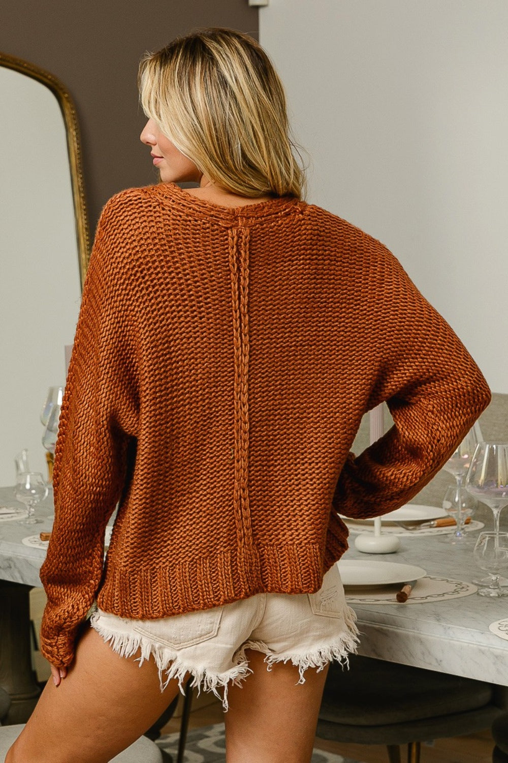 BiBi V-Neck Cable Knit Sweater - The Goddess Galleries