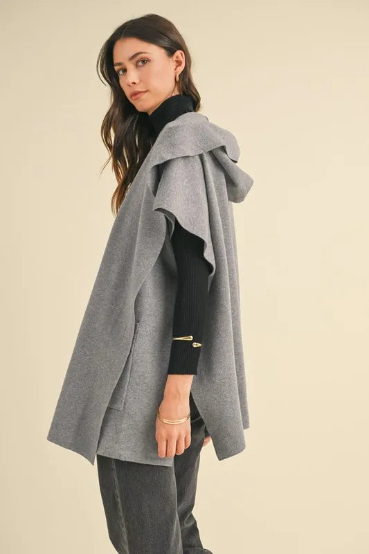 MABLE Knit Open Front Hooded Cardigan With Pocket - The Goddess Galleries
