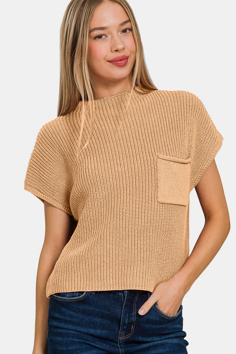 Zenana Mock Neck Short Sleeve Cropped Sweater - The Goddess Galleries