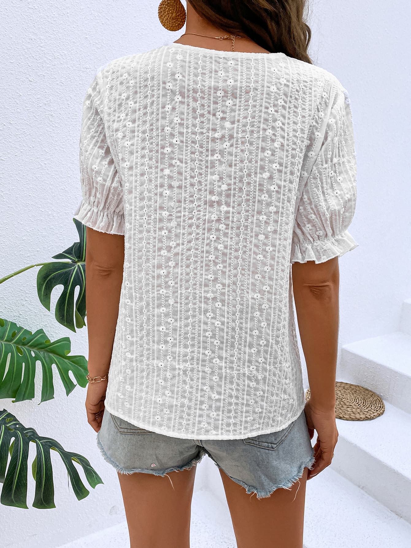 Honey Buttoned V-Neck Flounce Sleeve Top - The Goddess Galleries