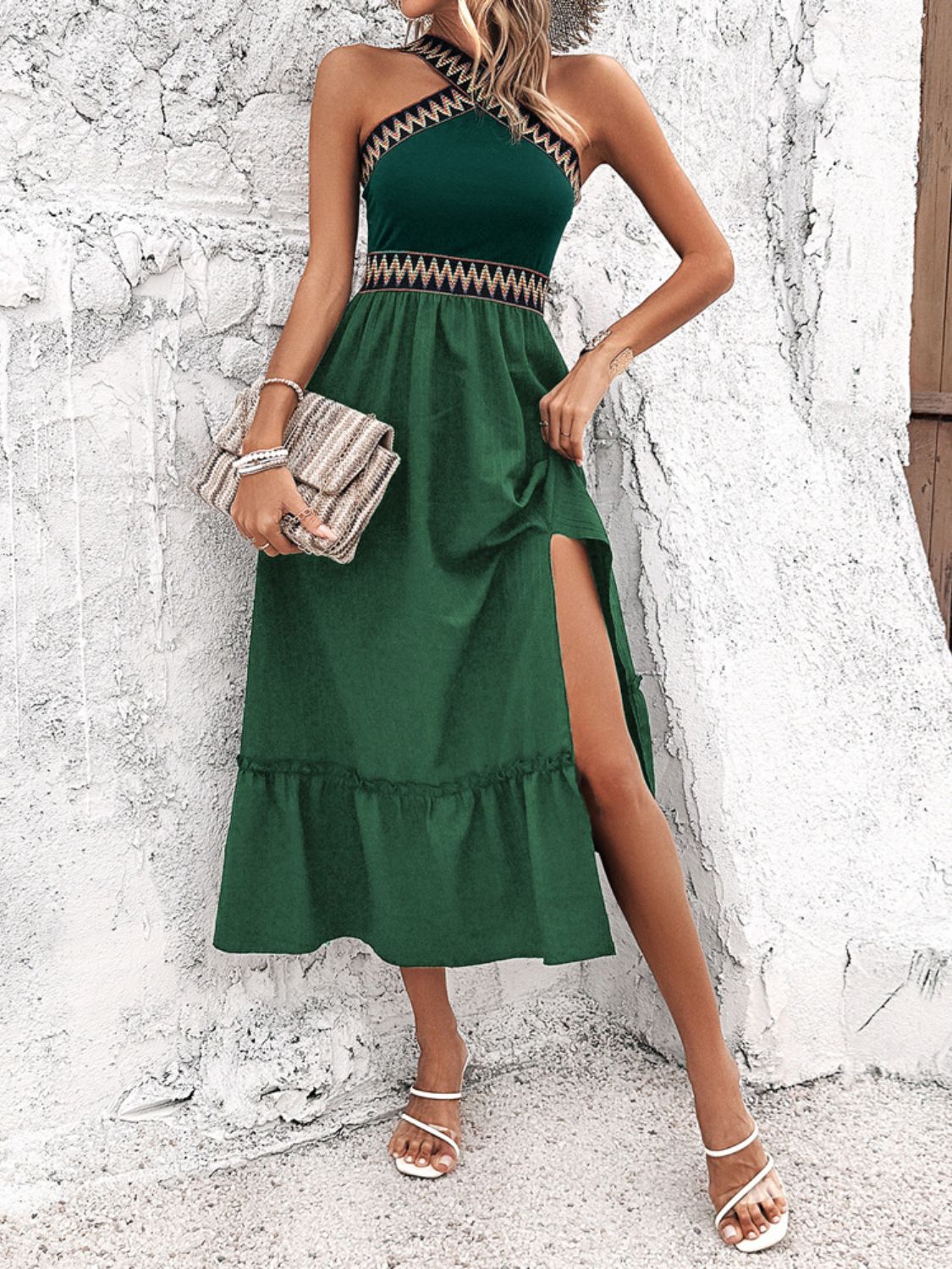 Devine Ruffled Slit Sleeveless Midi Dress - The Goddess Galleries