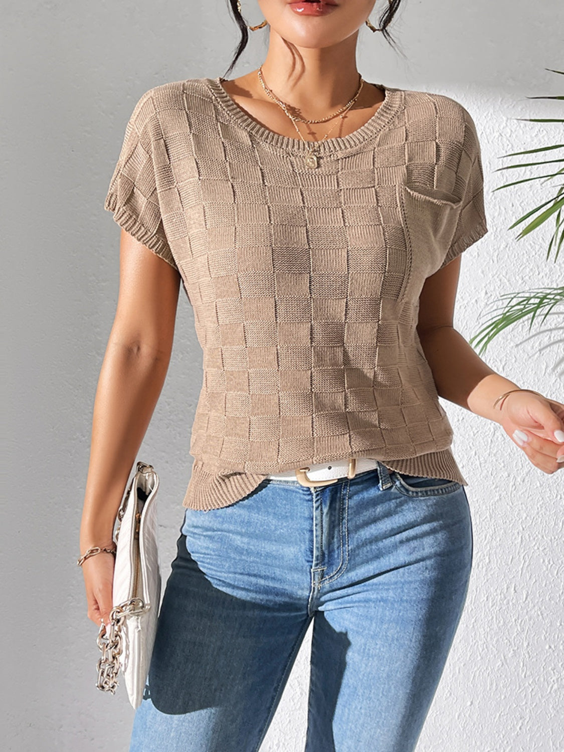 Round Neck Short Sleeve Knit Top - The Goddess Galleries