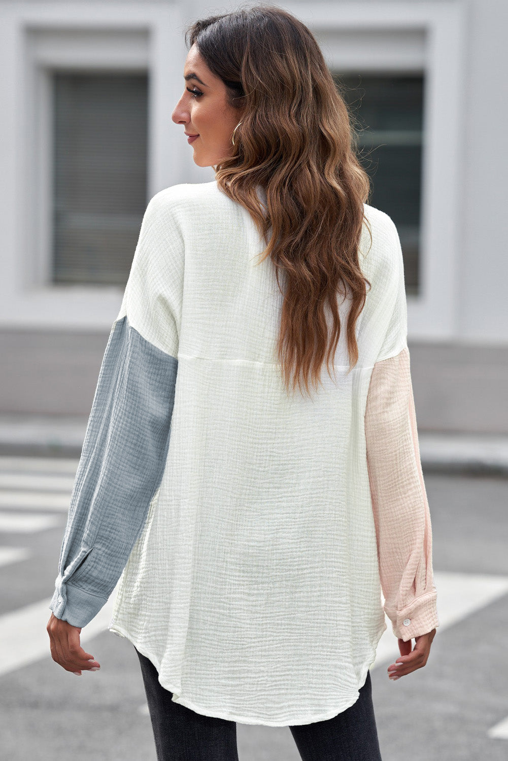 Textured Drop Shoulder Longline Shirt - The Goddess Galleries
