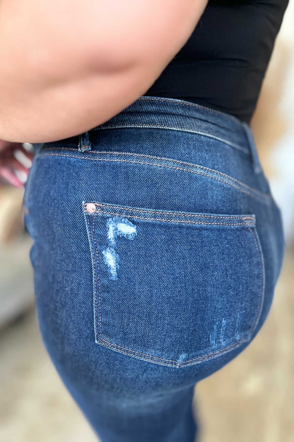 Judy Blue Full Size High Waist Rigid Magic Heavy Destroy Straight Jeans - The Goddess Galleries