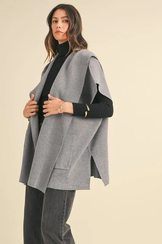 MABLE Knit Open Front Hooded Cardigan With Pocket - The Goddess Galleries