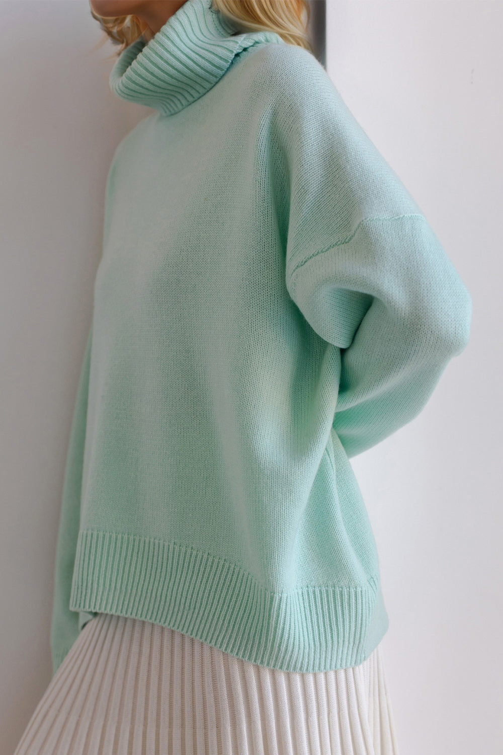 Basic Bae Turtleneck Dropped Shoulder Long Sleeve Sweater - The Goddess Galleries