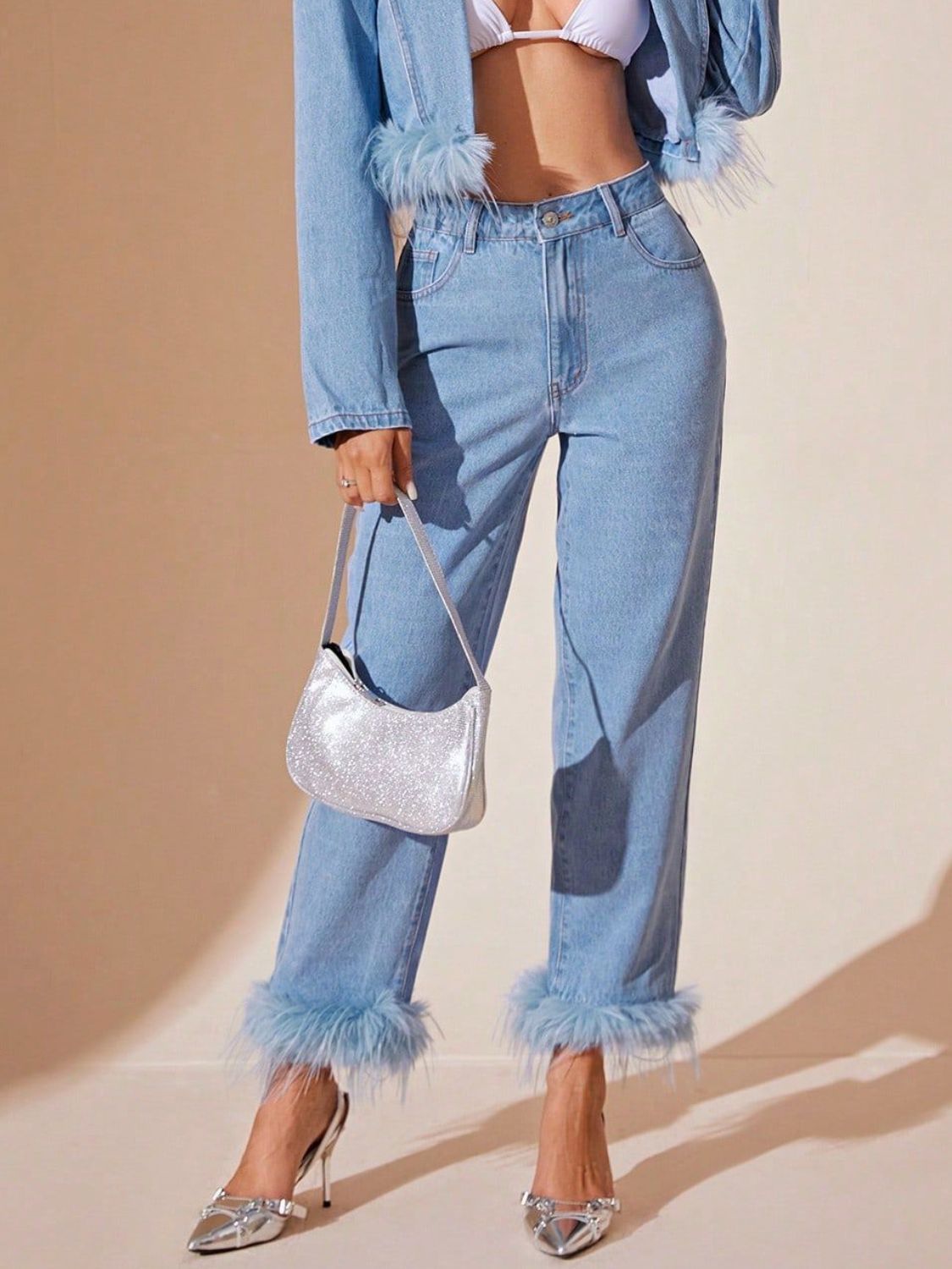 Plush Hem High Rise Straight Jeans - The Goddess Galleries