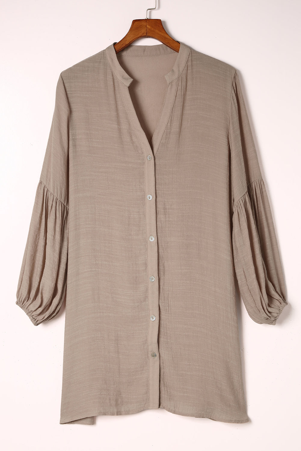 Notched Button Up Balloon Sleeve Longline Top - The Goddess Galleries