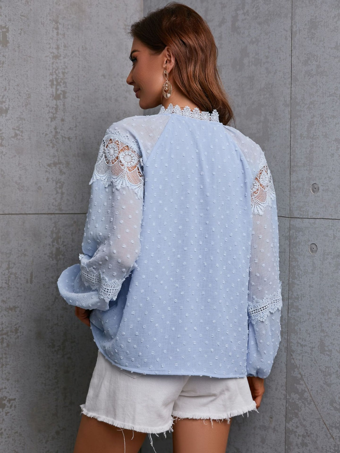 Crochet Tassel Tie Neck Long Sleeve Blouse - The Goddess Galleries