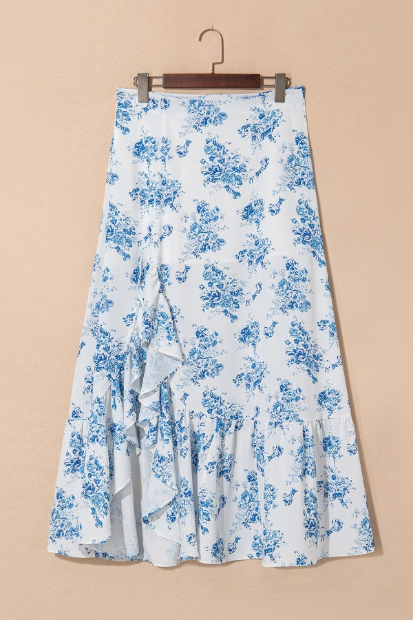 Split Asymmetrical Ruffled Printed Skirt - The Goddess Galleries