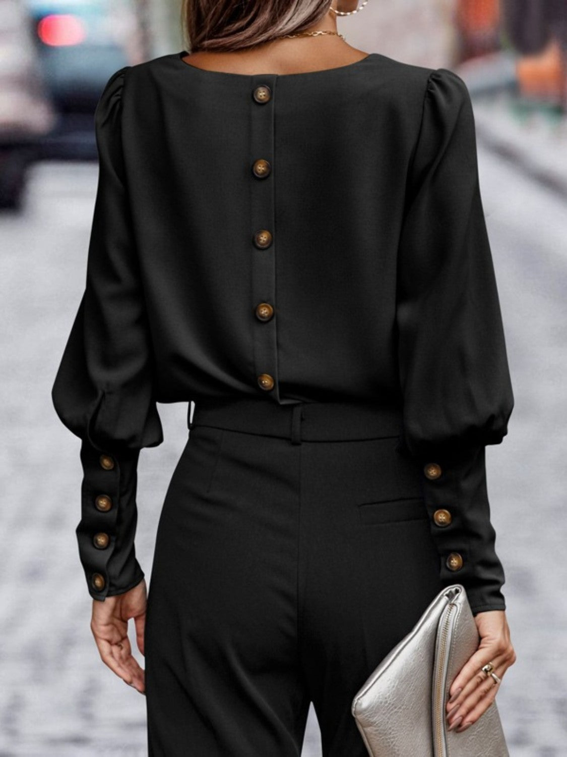 Round Neck Lantern Sleeve Blouse - The Goddess Galleries