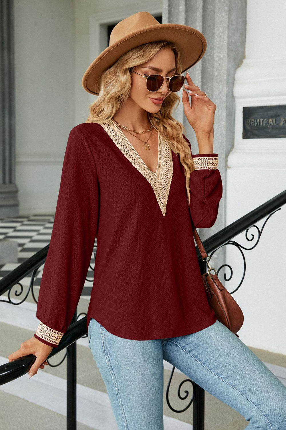 V-Neck Long Sleeve Blouse - The Goddess Galleries