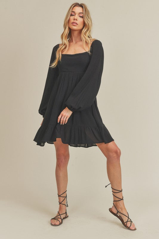 Aemi + Co Ruffled Hem Square Neck Balloon Sleeve Mini Dress - The Goddess Galleries