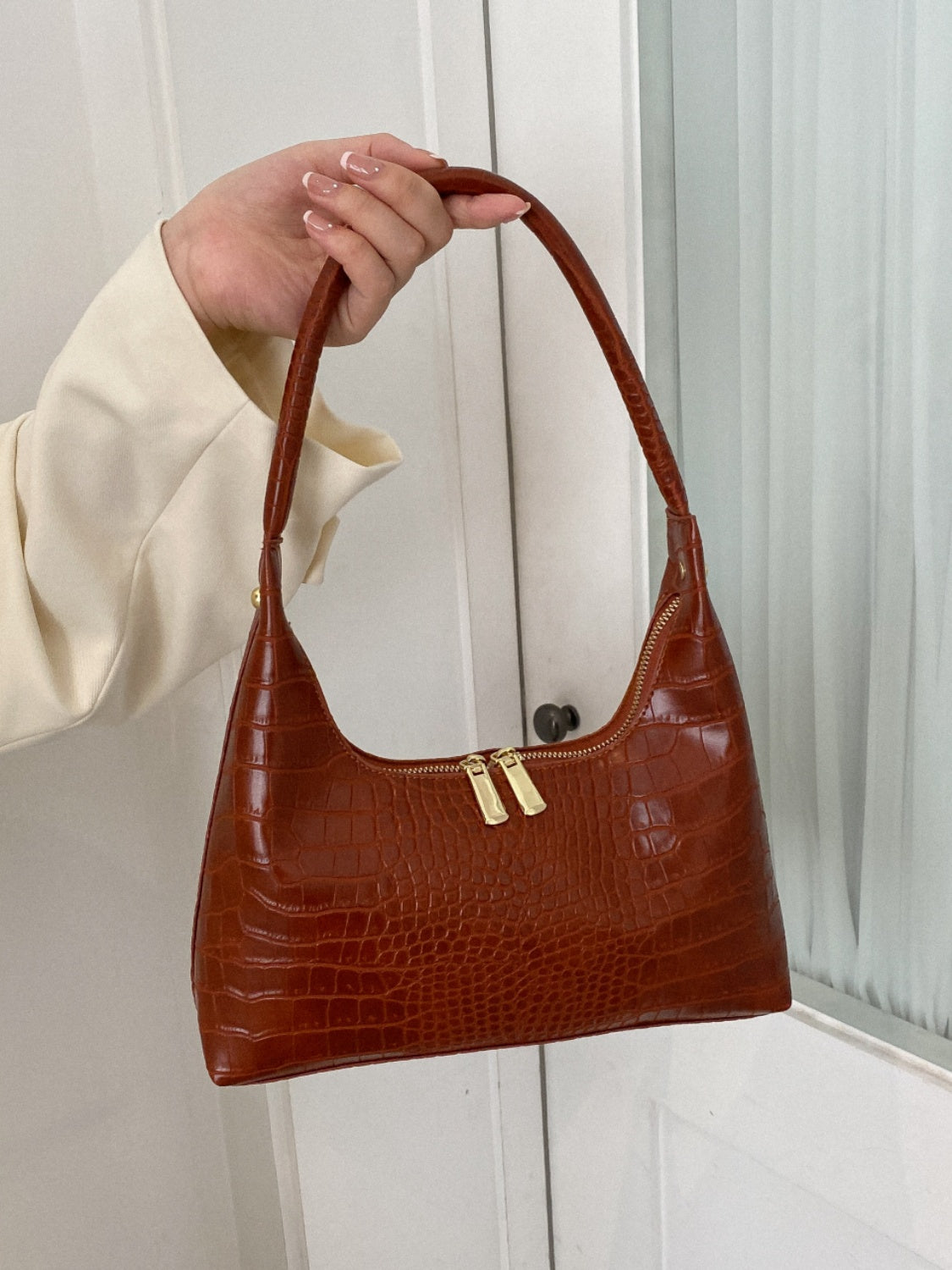 Crocodile Grain Shoulder Bag - The Goddess Galleries