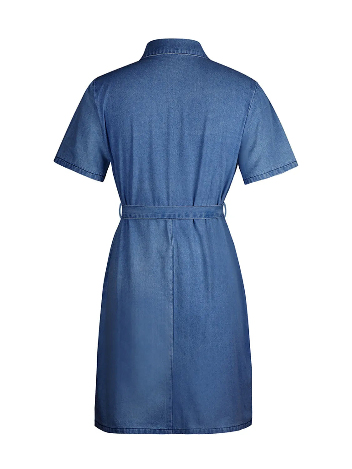Full Size Zip Front Short Sleeve Denim Dress Plus Size - The Goddess Galleries