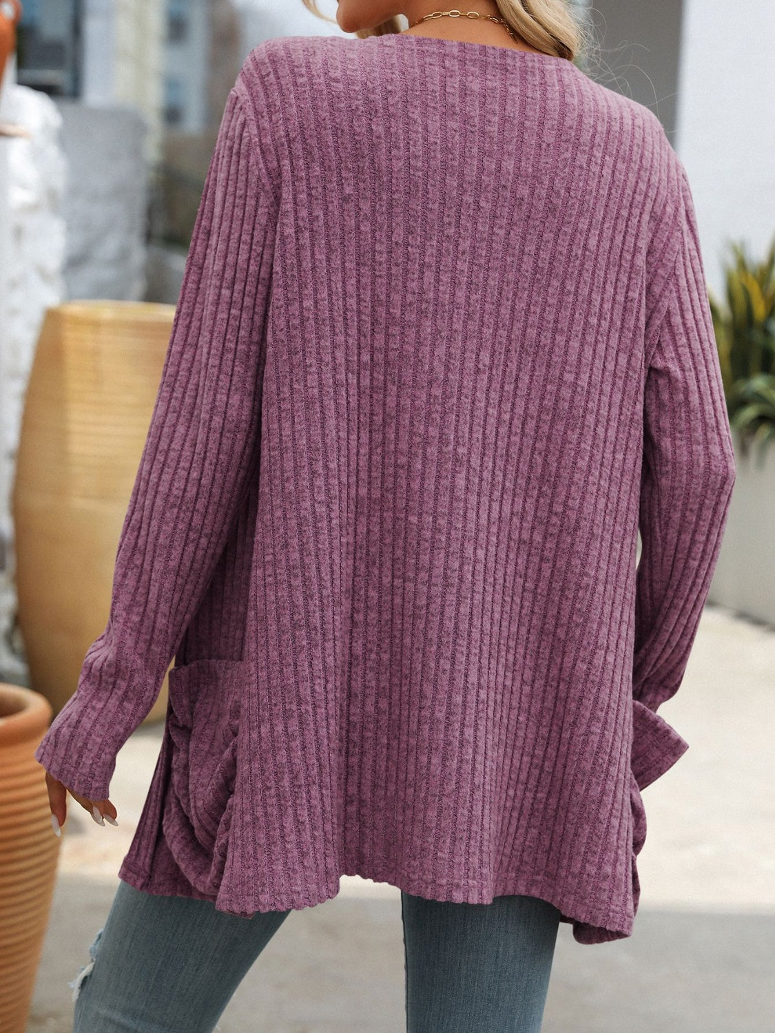 Mandy Open Front Long Sleeve Ribbed Cardigan - The Goddess Galleries