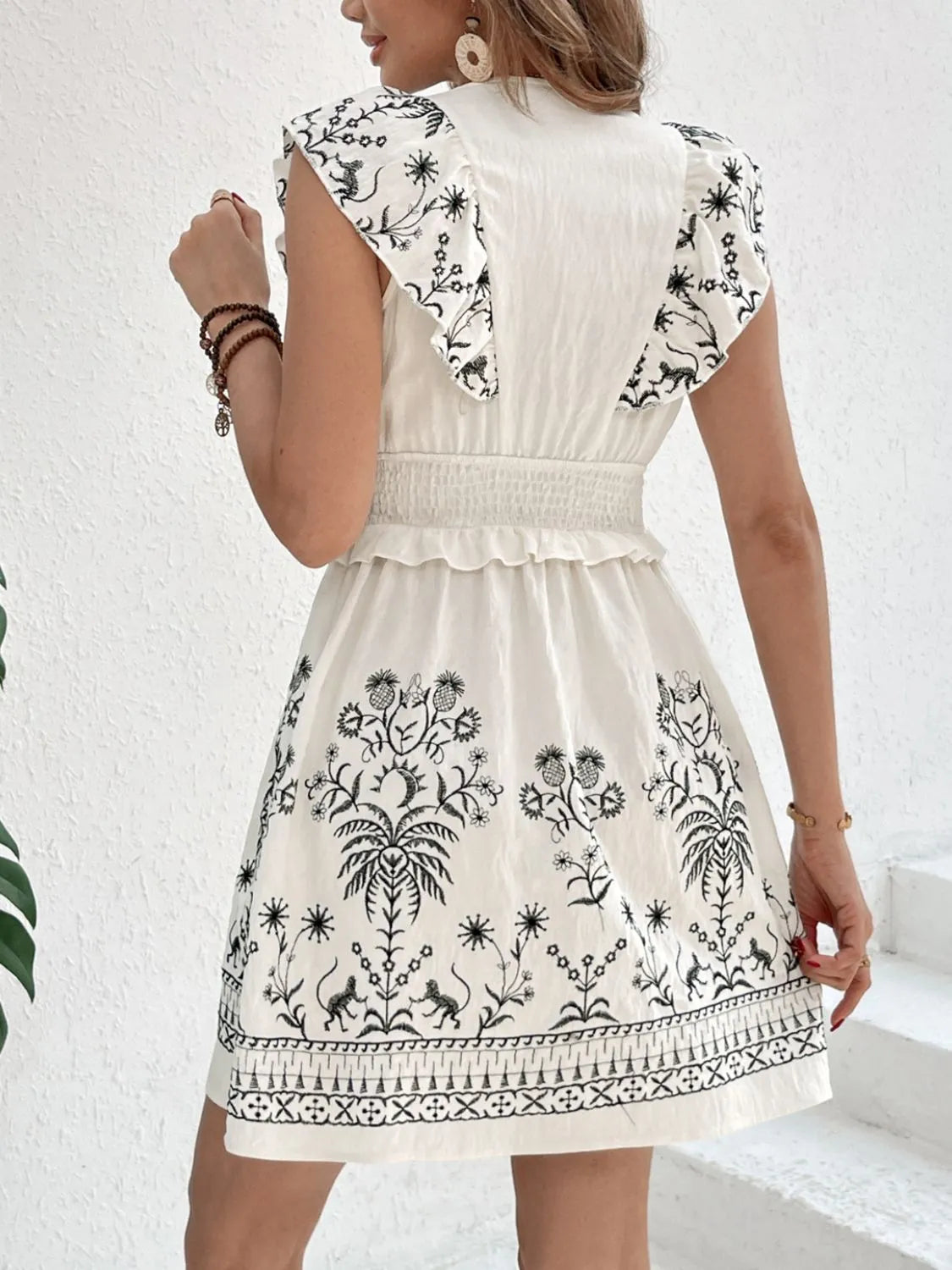 Smocked Ruffled Cap Sleeve Mini Dress - The Goddess Galleries