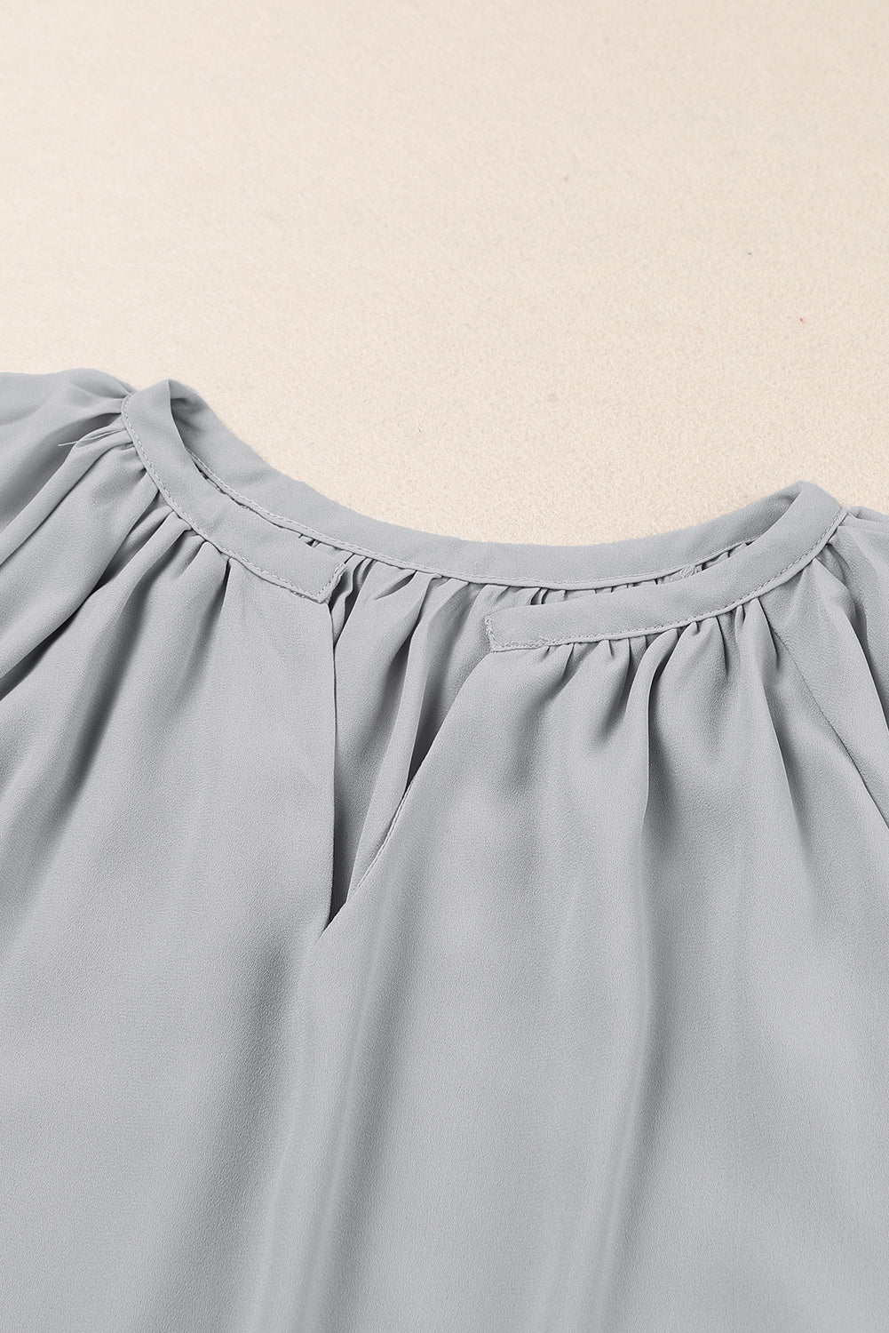 Gathered Detail Notched Neck Flutter Sleeve Top - The Goddess Galleries