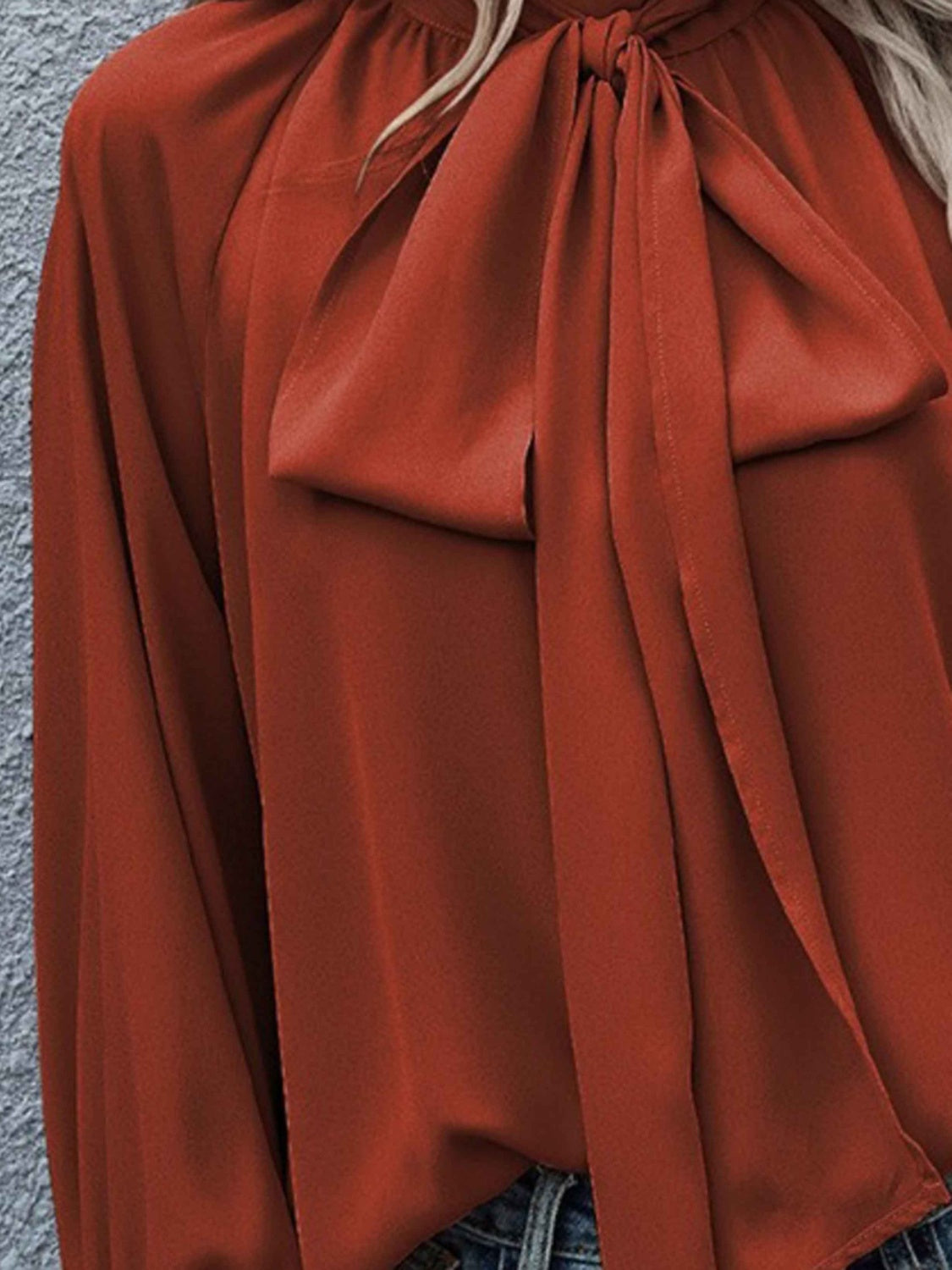 Tie Neck Lantern Sleeve Blouse - The Goddess Galleries