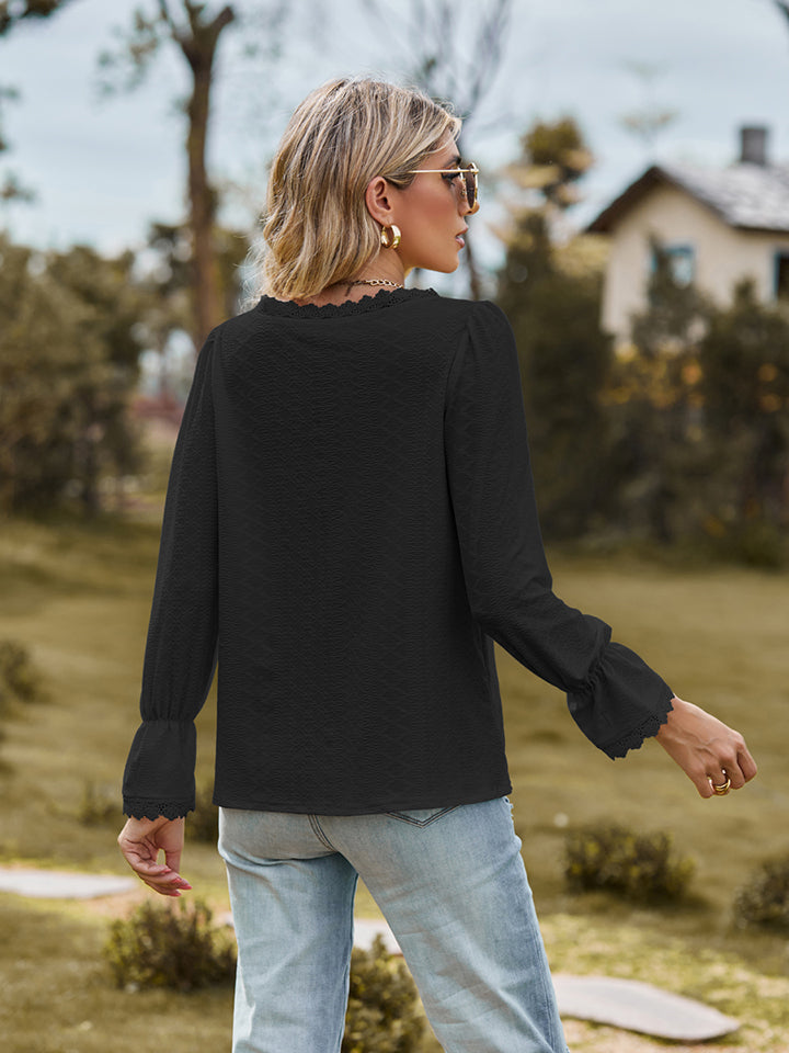 V-Neck Flounce Sleeve Blouse - The Goddess Galleries