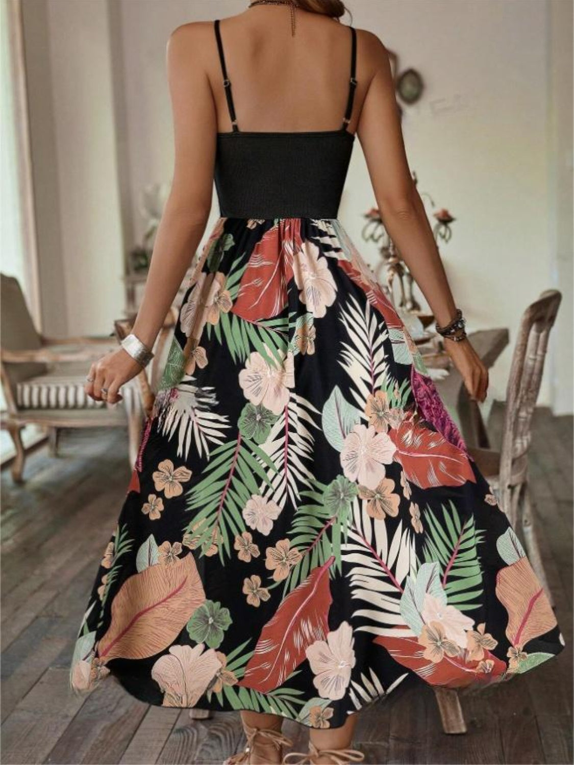 Slit Printed Scoop Neck Cami Dress - The Goddess Galleries