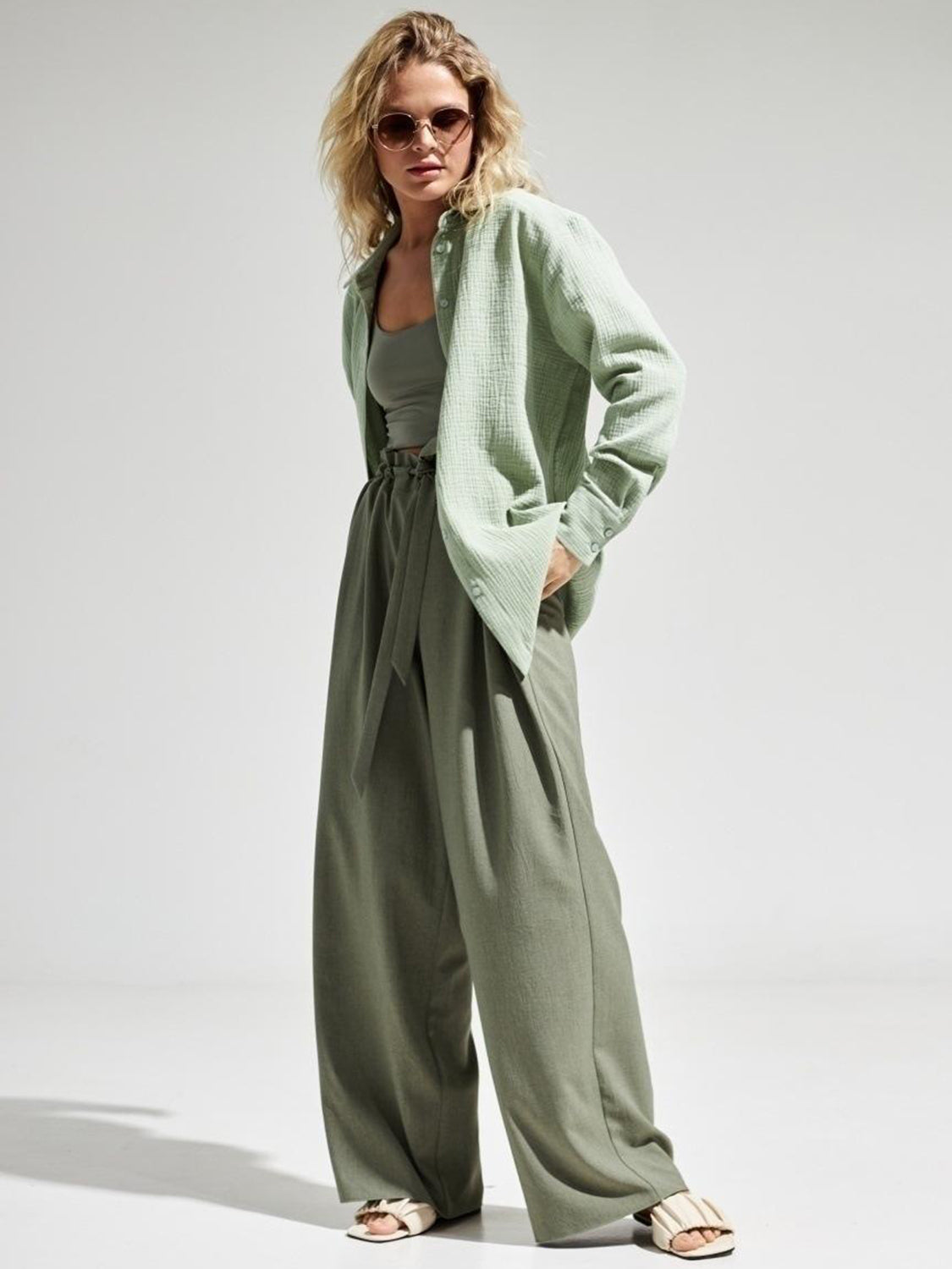 Textured Collared Neck Long Sleeve Shirt - The Goddess Galleries