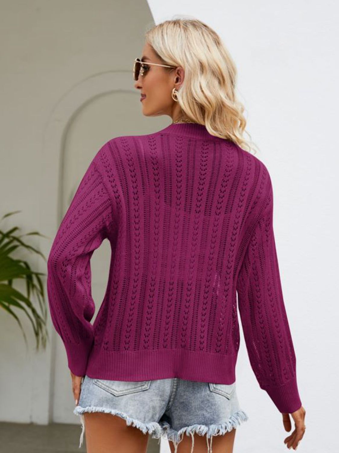 Button Down Ribbed Trim Cardigan - The Goddess Galleries