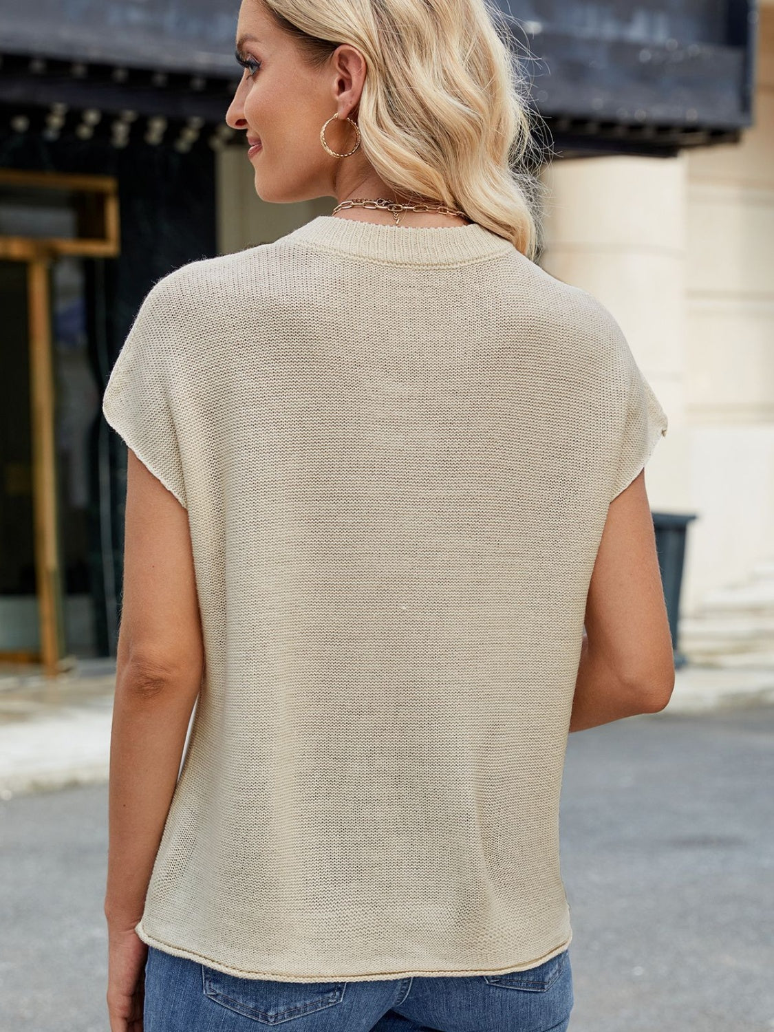 Exposed Seam Round Neck Short Sleeve Sweater - The Goddess Galleries