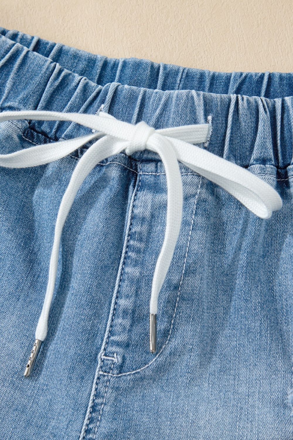 Drawstring High Waist Distressed Denim Shorts - The Goddess Galleries
