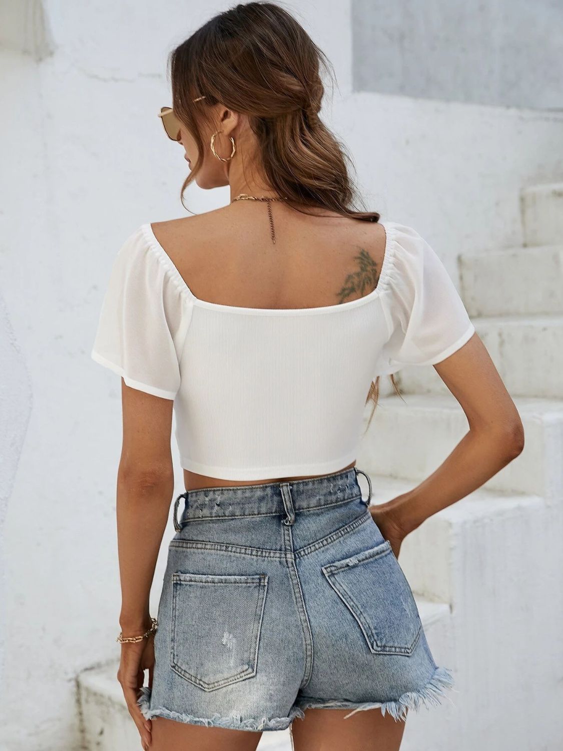 Drawstring Short Sleeve Crop Top - The Goddess Galleries